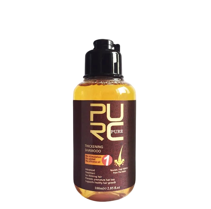 Bottle of PURC shampoo on a white background