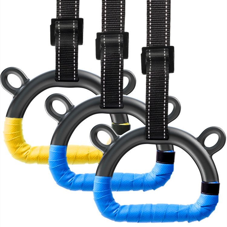 Kids Home Fitness Rings Set With 1m Or 2m Slings Blue And Yellow Pairs Easy Portable Assembly For Home Exercise - Muliva