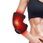 Person using a massage device on their arm with a white background