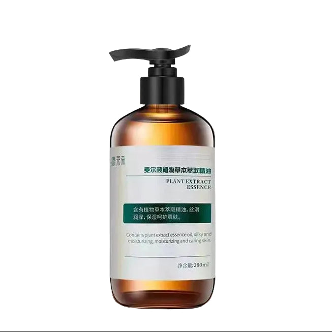 Brown bottle with pump and white label on a green background