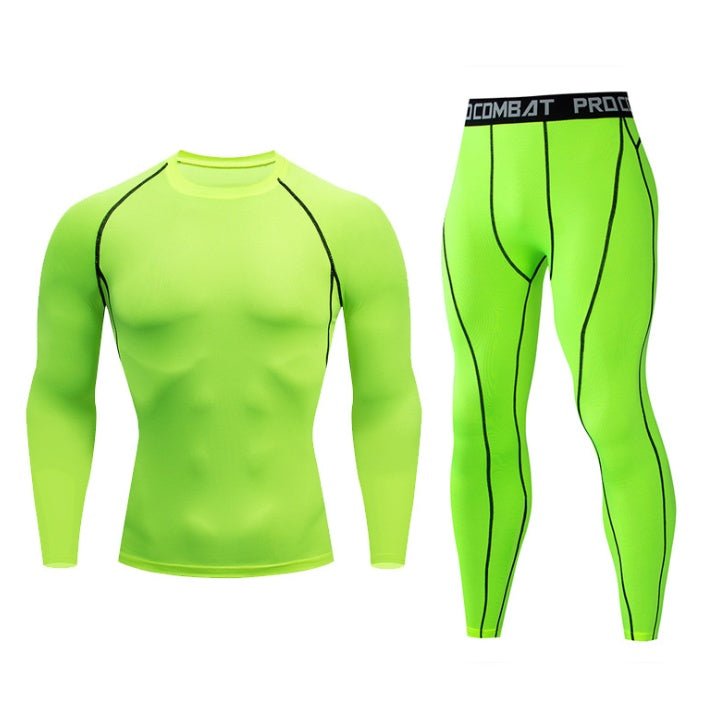 Men Fitness Suit Long Sleeve Tights Set Milk Silk Spandex Quick Dry For Gym Basketball Training Winter - Muliva