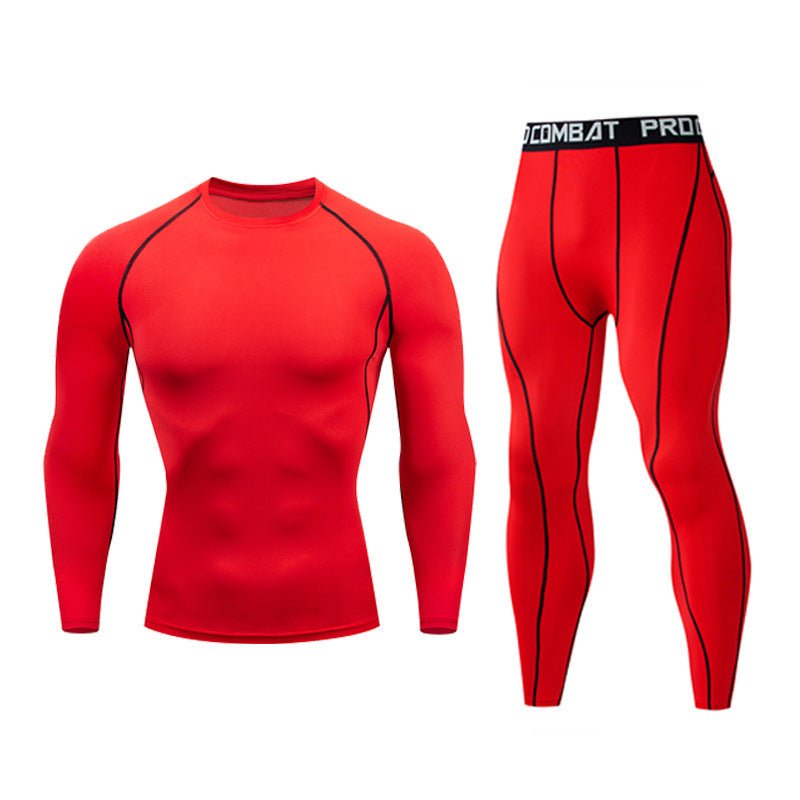 Men Fitness Suit Long Sleeve Tights Set Milk Silk Spandex Quick Dry For Gym Basketball Training Winter - Muliva