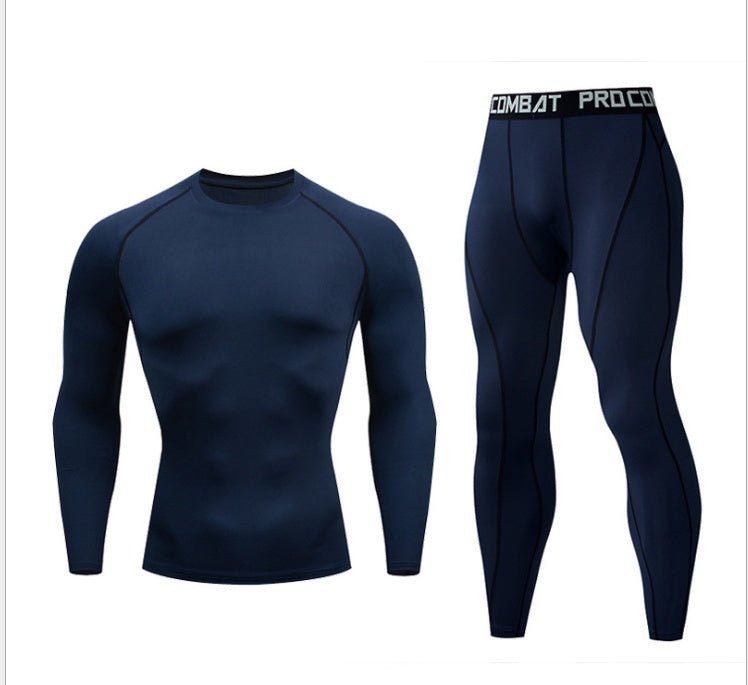 Men Fitness Suit Long Sleeve Tights Set Milk Silk Spandex Quick Dry For Gym Basketball Training Winter - Muliva