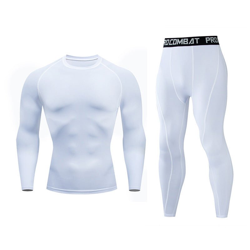 Men Fitness Suit Long Sleeve Tights Set Milk Silk Spandex Quick Dry For Gym Basketball Training Winter - Muliva
