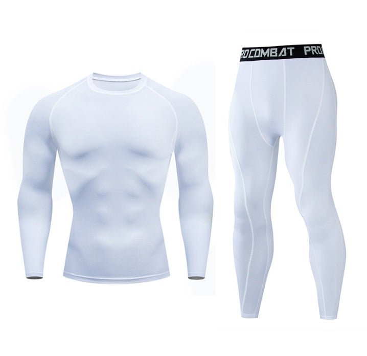 Men Fitness Suit Long Sleeve Tights Set Milk Silk Spandex Quick Dry For Gym Basketball Training Winter - Muliva
