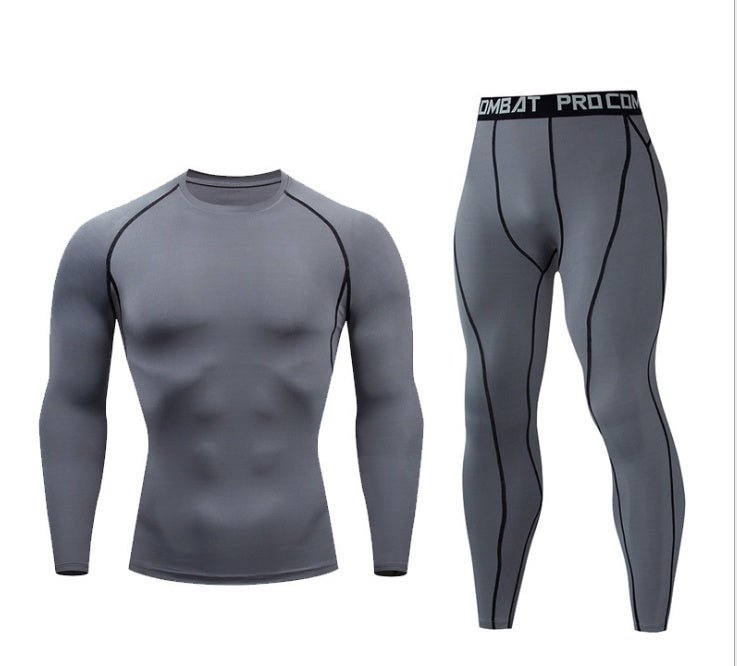 Men Fitness Suit Long Sleeve Tights Set Milk Silk Spandex Quick Dry For Gym Basketball Training Winter - Muliva