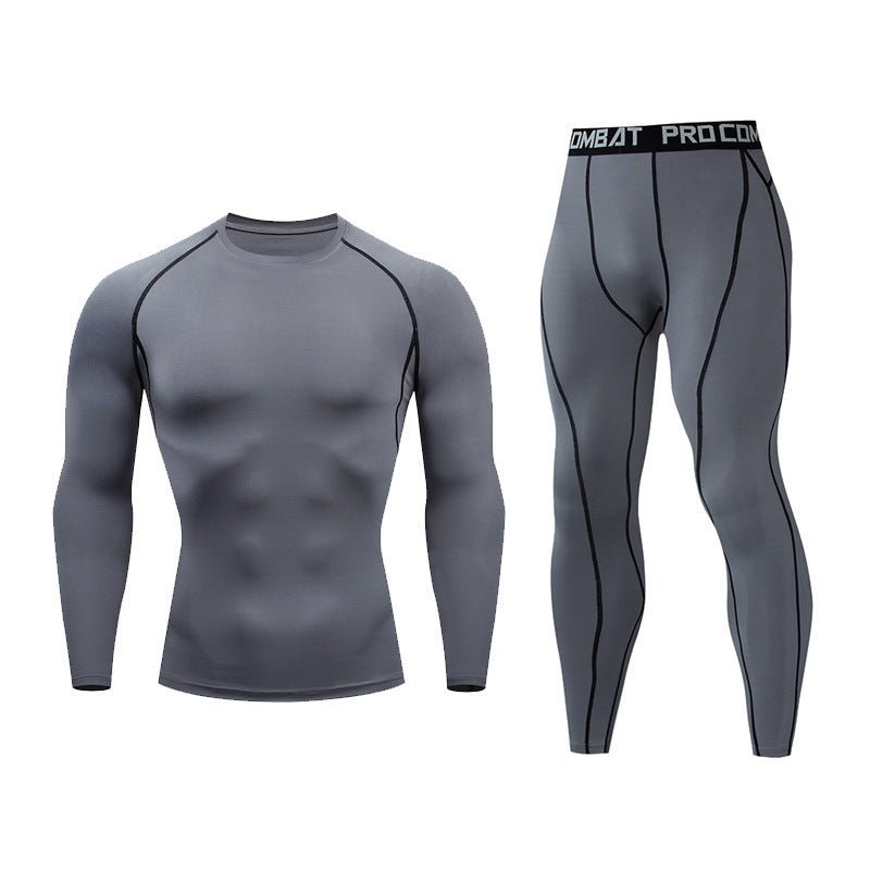 Men Fitness Suit Long Sleeve Tights Set Milk Silk Spandex Quick Dry For Gym Basketball Training Winter - Muliva