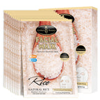 A pack of 10 Rice Raw Pulp sheet mask sachets displayed next to a bowl of white rice.