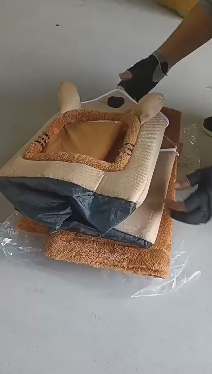 All-Season Dog House Bed Removable Washable Coral Fleece Pet Bed for Small Dogs
