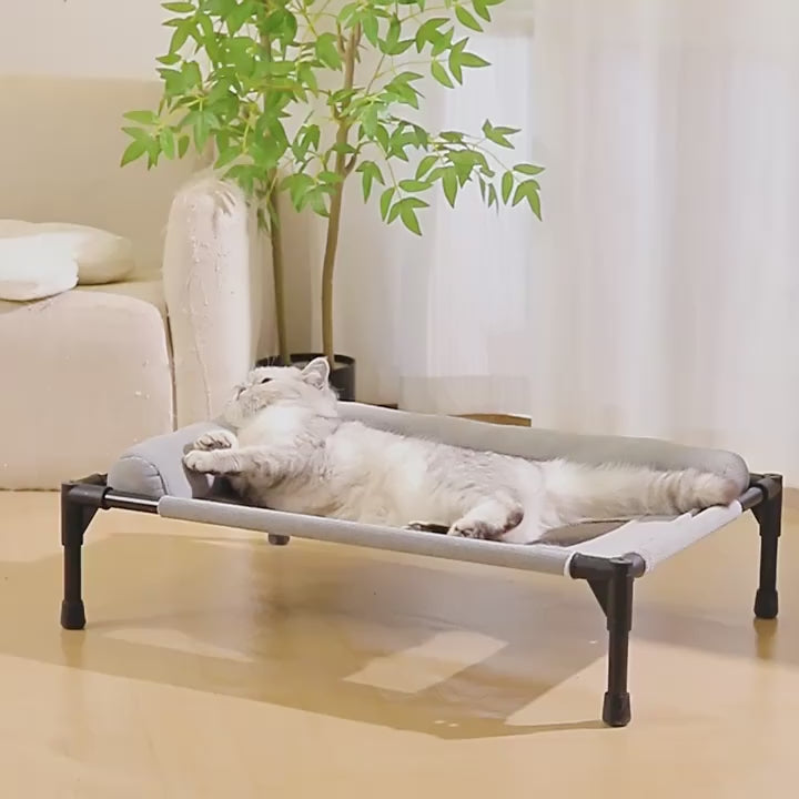 Cooling Dog Cot Bed with Pillow Breathable Mesh Washable Pet Furniture