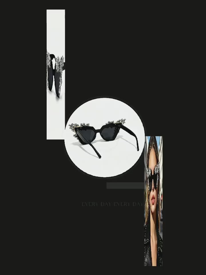 Women's Oversized Cat Eye Crystal Sunglasses UV400