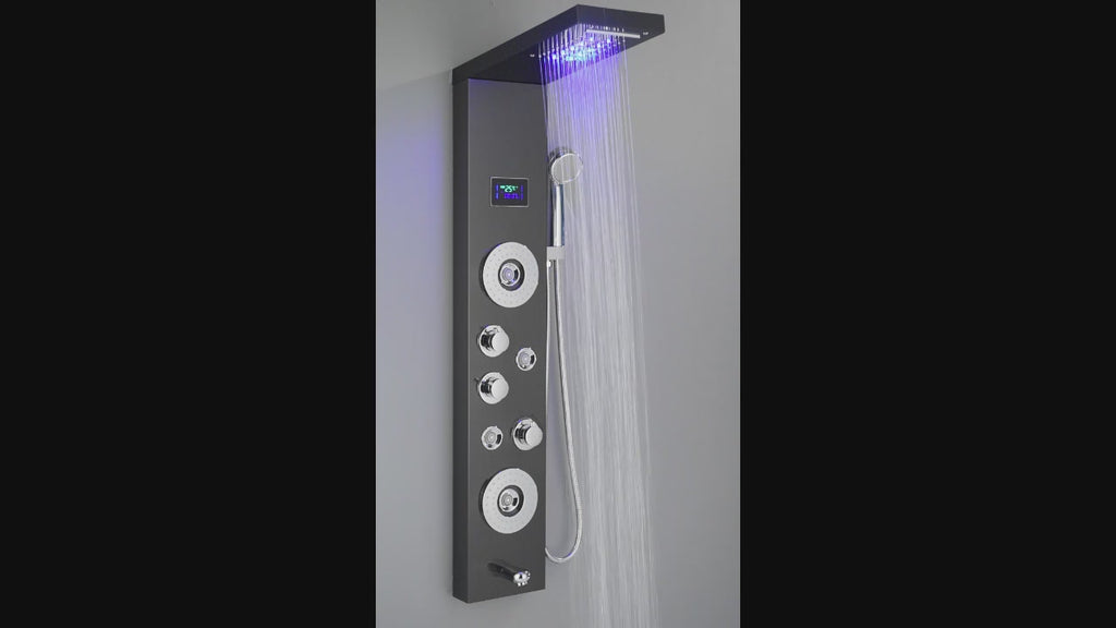 LED Rainfall Shower Panel Tower System with Massage Jets