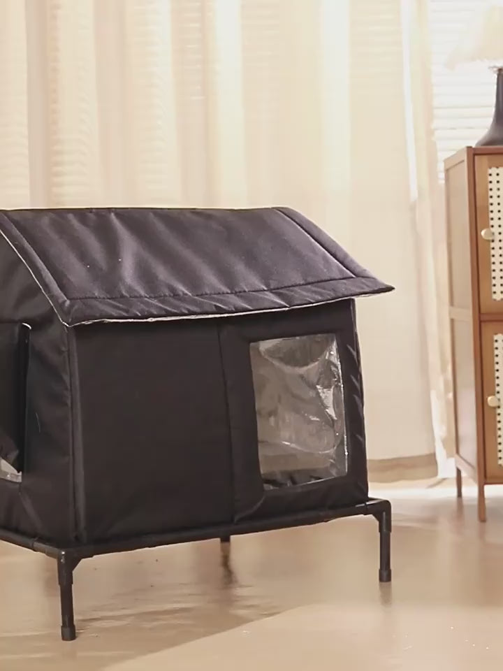 Weatherproof Insulated Outdoor Cat Shelter Elevated Winter House with Escape Door for Stray Cats