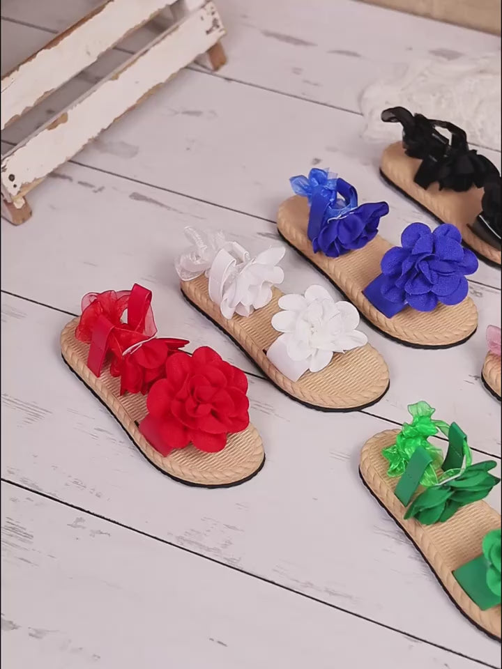 Women's Floral Applique Platform Lace-Up Sandals Flat Open Toe