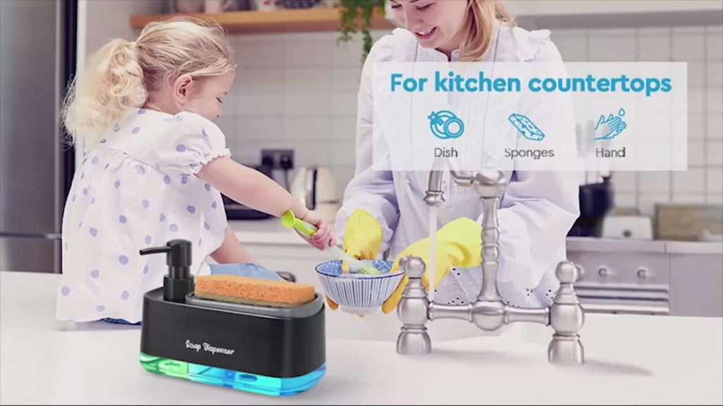Dual Pump Soap Dispenser Set with Sponge Storage Box for Kitchen Sink