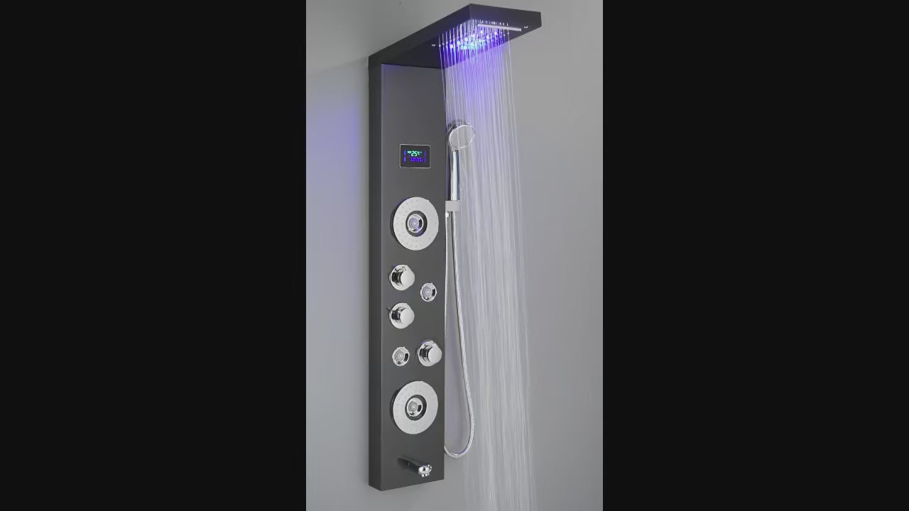 LED Rainfall Shower Panel Tower System with Massage Jets