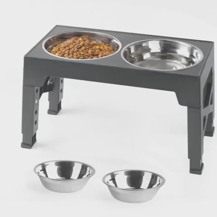 Adjustable Elevated Dog Feeder with Double Stainless Steel Bowls for All Breeds