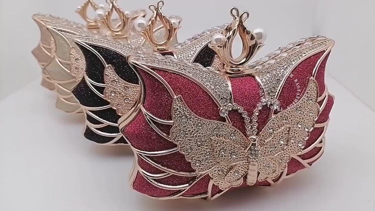 Hollow Butterfly Evening Clutch Bag with Sequins and Diamonds