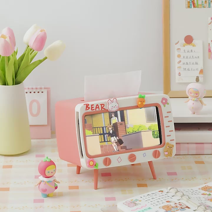Retro Television Shaped Tissue Box Cover and Phone Stand