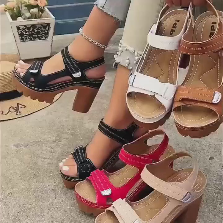 Women's Peep Toe Platform Block Heel Sandals Ankle Strap