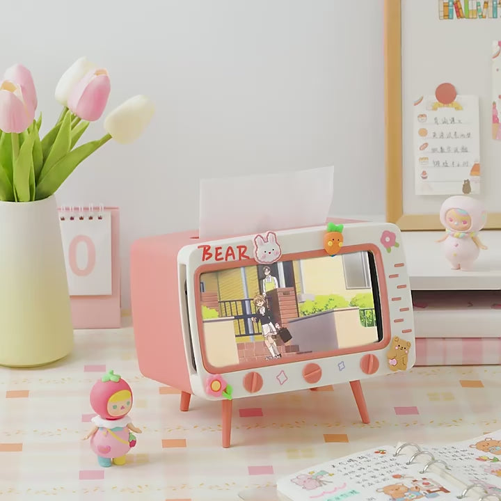 Retro Television Shaped Tissue Box Cover and Phone Stand