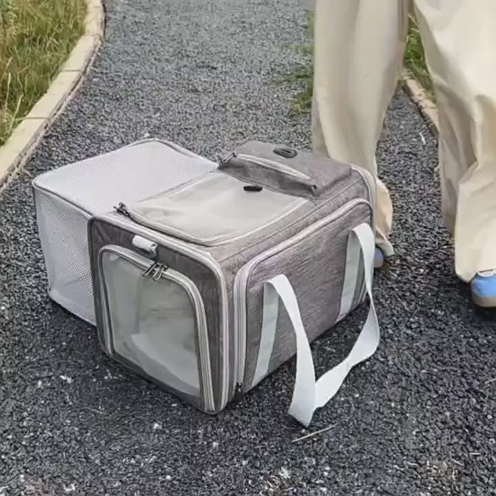 Expandable Double-Sided Pet Carrier Bag Breathable Travel Tote for Cats and Small Dogs