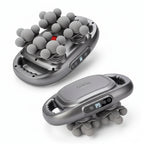 A 22-head fascia gun massager shown from two angles on a white background, with blue text callouts listing features such as 60kg strong thrust, 30mm massage depth, 33450mm2 relaxation area, 2000mAh battery content, and 14400 RPM/min peak vibration.