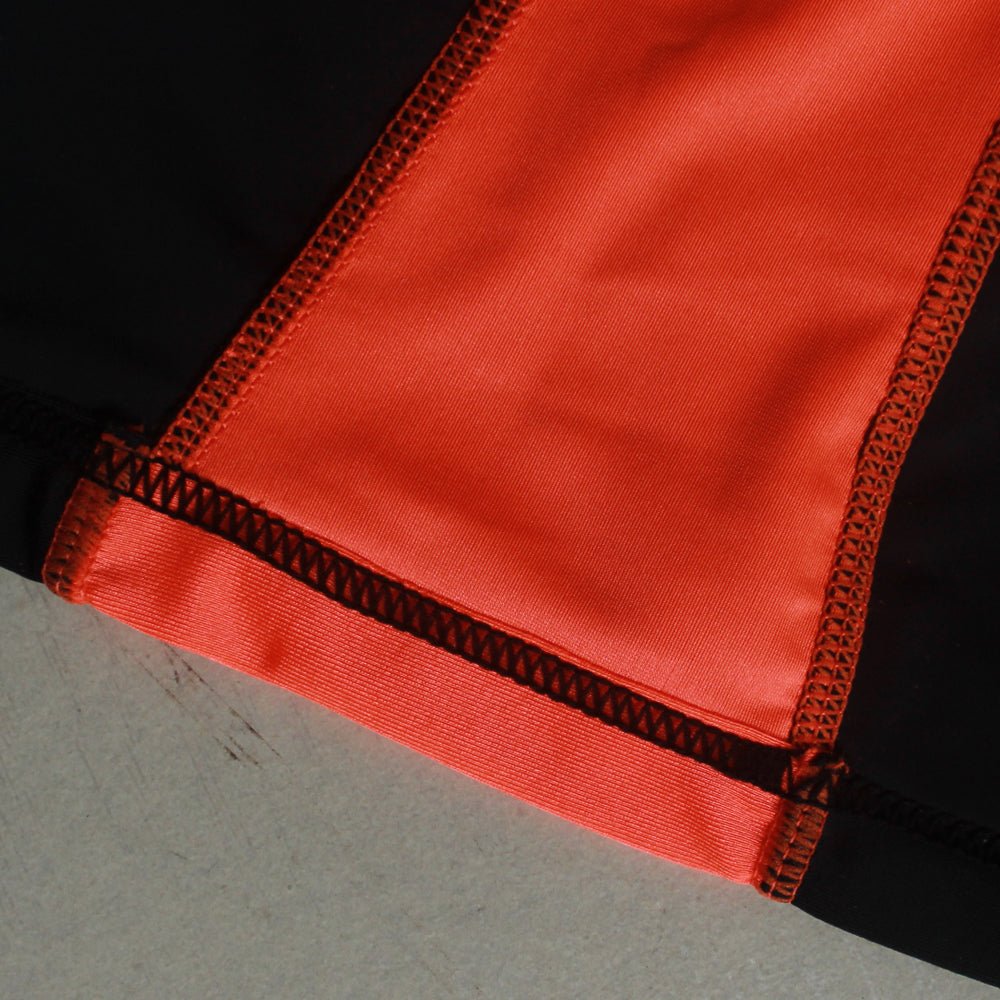 Tight Mens Gym Shorts For Bodybuilding Straight Cropped Length In Black And Orange Available In M L XL - Muliva