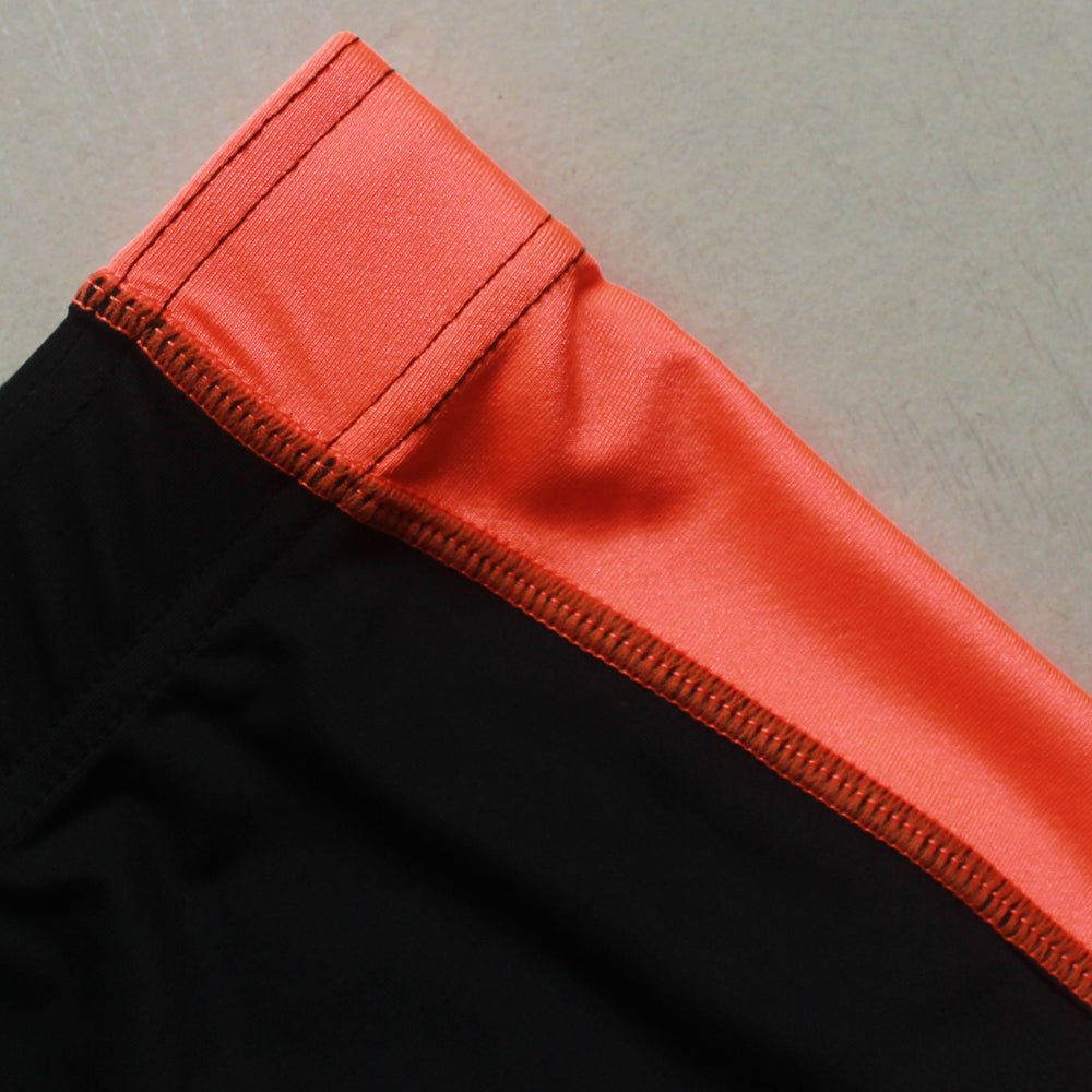 Tight Mens Gym Shorts For Bodybuilding Straight Cropped Length In Black And Orange Available In M L XL - Muliva
