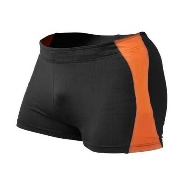 Tight Mens Gym Shorts For Bodybuilding Straight Cropped Length In Black And Orange Available In M L XL - Muliva