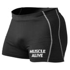 Tight Mens Gym Shorts For Bodybuilding Straight Cropped Length In Black And Orange Available In M L XL - Muliva